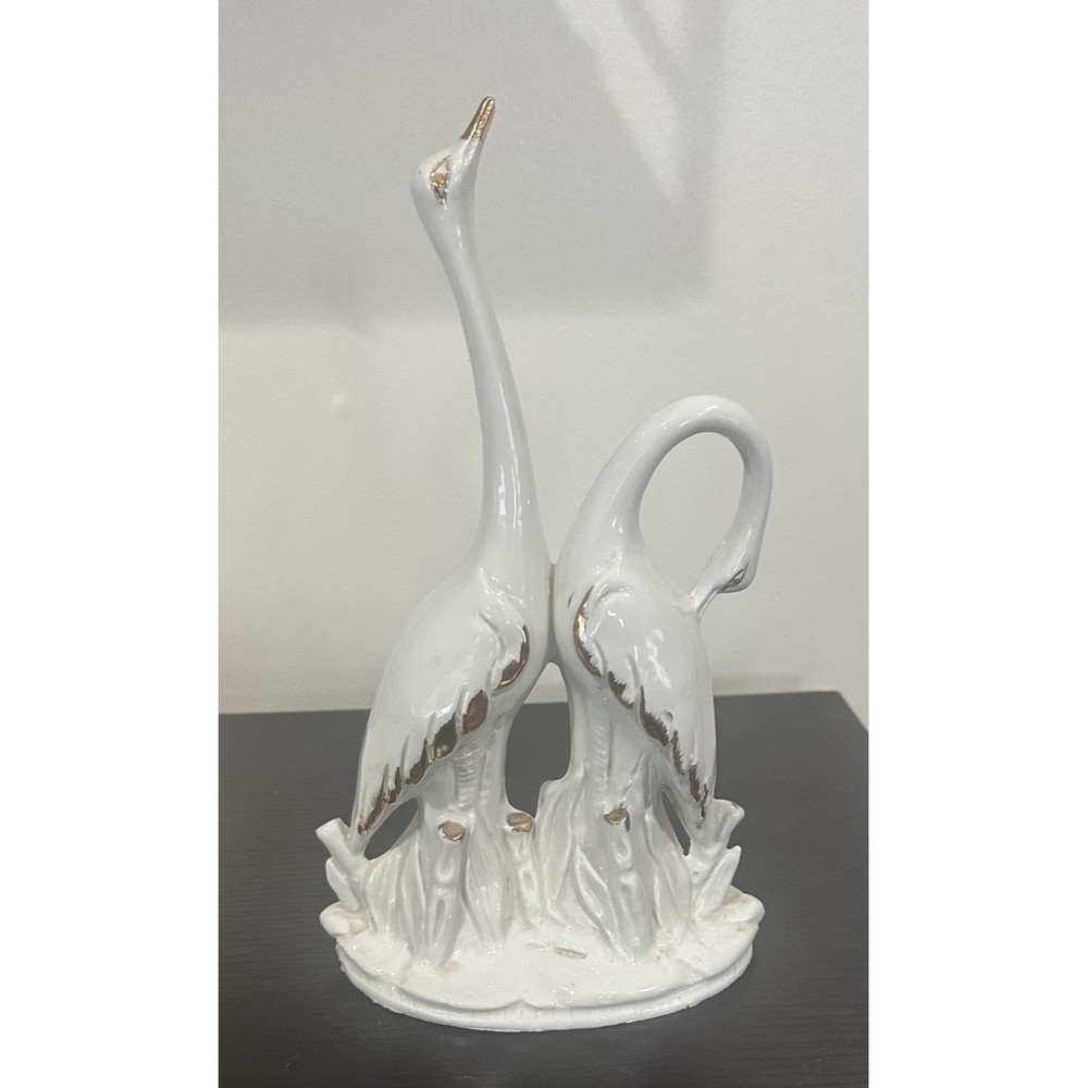 Vintage Porcelain Swan Home Decor Gold Trim Ceramic Swans Pair Made In Italy